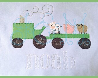 6x10 Farm Animal Tractor Hayride VIntage Style Applique Embroidery Design