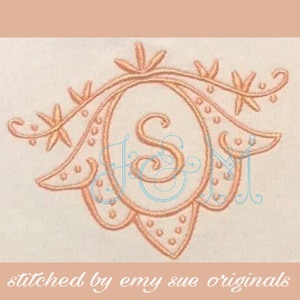 Classic Floral Monogram Frame Tulip Knot Satin Stitch Vintage Style Machine Embroidery Design