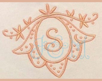 Classic Floral Monogram Frame Tulip Knot Satin Stitch Vintage Style Machine Embroidery Design