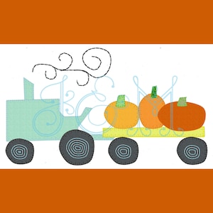 4x4 Pumpkin Tractor Hayride VIntage Style Applique Embroidery Design