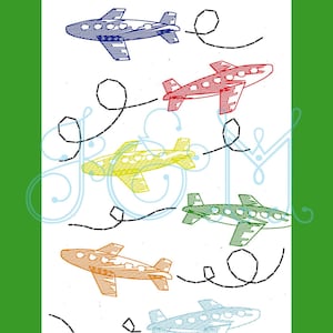 Plane Party Vintage Stitch Line Embroidery Design