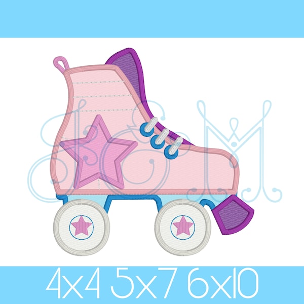 Star Roller Skate Simple Striped Classic Satin Stitch Applique Vintage Style Machine Embroidery Design