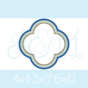 Puede incluir: Un marco en forma de trébol de cuatro hojas azul y verde con fondo blanco. El texto "4x4 5x7 6x10" está impreso debajo del marco.