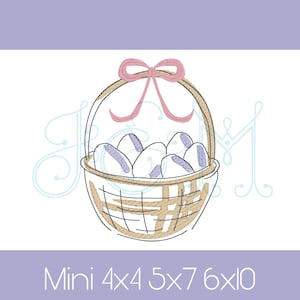 Easter Basket of Eggs with Bow Sketch Fill Quick Running Bean Stitch Outline Vintage Style Machine Embroidery Design
