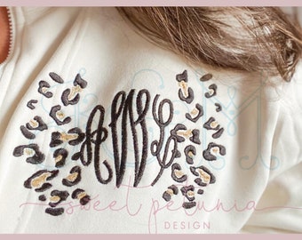 Cheetah Leopard Animal Print Spots Monogram Frame Border Satin and Fill Stitch Vintage Style Machine Embroidery Design