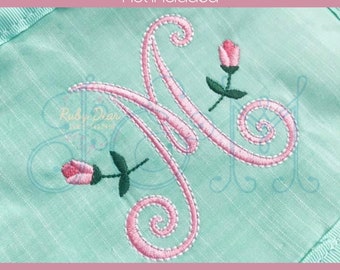 The Leigh Fancy Font - Curly Swirl Monogram - Satin Stitch with Bean Running Stitch Outline with BX Format Vintage Style Machine Embroidery