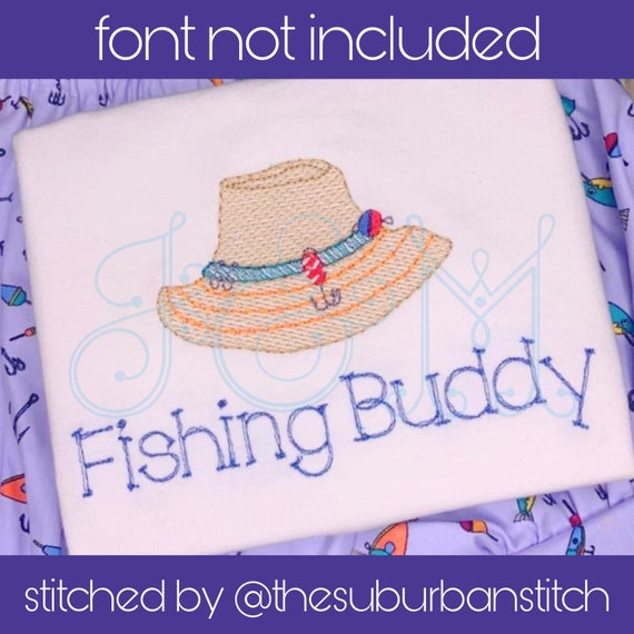 Fishing Hat With Lures and Hooks Sketch Fill Bean Stitch Outline