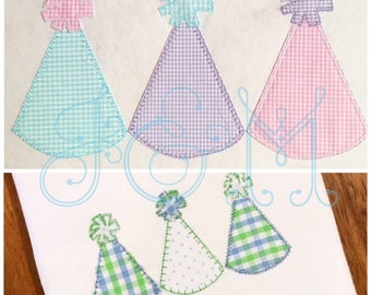 Party Hat Trio Simple Vintage Style Applique Embroidery Design 4x4, 5x7, and 6x10