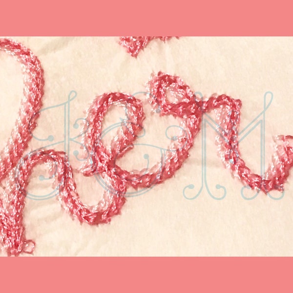 Two Fonts in One! The Heather Font Single and Double Chain Stitch Handwritten Thick Bean Stitch Vintage Style Machine Embroidery Design