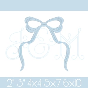 Peut inclure: Un nœud bleu clair avec de longues queues, parfait pour les projets de broderie. Le nœud est présenté en différentes tailles, de 5 à 25 cm.