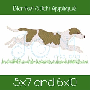 Running Hunting Dog Pointer Hound Blanket Stitch Applique Vintage Style Machine Embroidery Design