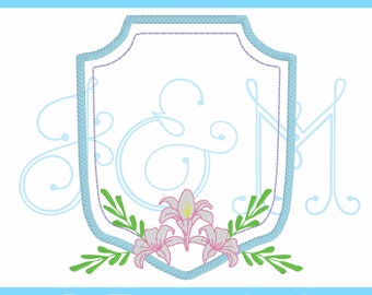 Easter Lily Crest Floral Monogram Frame Vintage Style Machine Embroidery Design