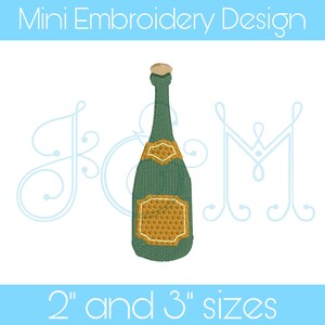 May include: Embroidered design of a green champagne bottle with a gold label. The design is available in 2" and 3" sizes.