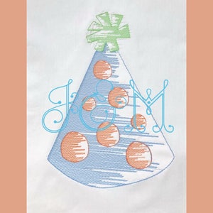 Polka Dot Birthday Party Hat Sketch Fill Bean Stitch Outline Vintage Style Machine Embroidery Design 5x7 and 6X10