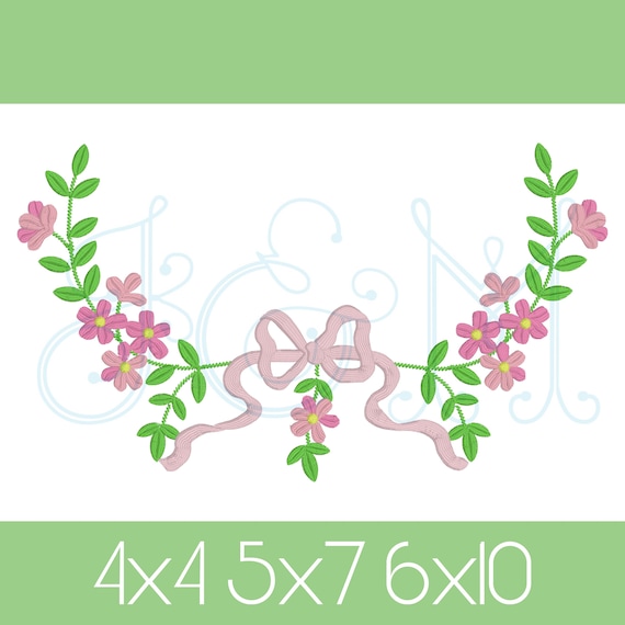 Evy Heirloom Floral Flower with Ribbon Bow Monogram Frame Border Vintage Style Machine Embroidery Design Evy Heirloom Floral Flower with Ribbon Bow Monogram Frame Border Vintage Style Machine Embroidery Design