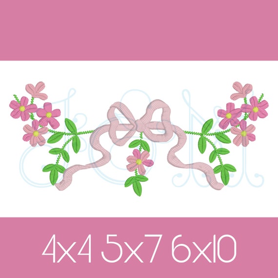 Evy Heirloom Floral Flower with Ribbon Bow Monogram Frame Border Vintage Style Machine Embroidery Design Evy Heirloom Floral Flower with Ribbon Bow Monogram Frame Border Vintage Style Machine Embroidery Design