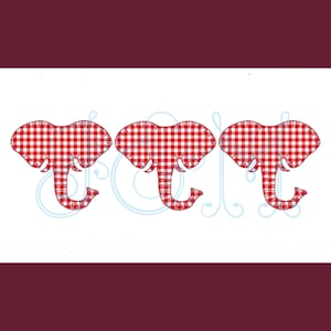 Elephant Head Outline Trio Row of Three Line Blanket Stitch Applique Vintage Style Machine Embroidery Design