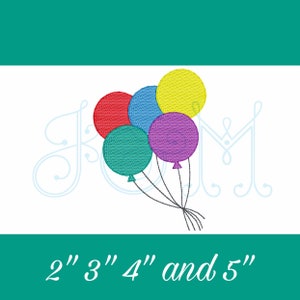 Side Bundle of Birthday Balloons Sketch Fill Bean Stitch Outline Vintage Style Machine Embroidery Design