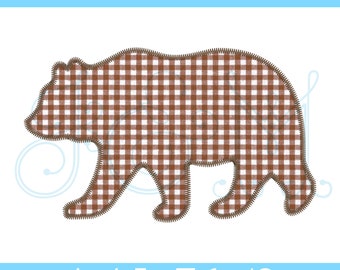 Simple Bear Great Outdoors Camping Silhouette Outline Zig Zag Stitch Applique Vintage Style Machine Embroidery Design