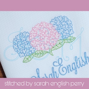 Hydrangea Flower Floral Bundle of Three Bouquet Sketch Fill Bean Stitch Outline Vintage Style Machine Embroidery Design