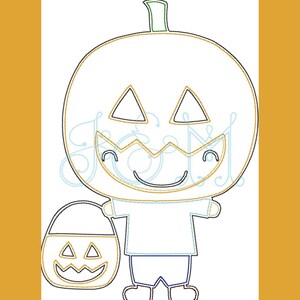 Jack O Lantern Kid Vintage Stitch Outline Bean Stitch Running Sketch Vintage Style Machine Embroidery Design