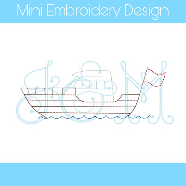 Wooden Boat with Flag Mini Quick Running Bean Stitch Design Vintage Style Machine Embroidery Design