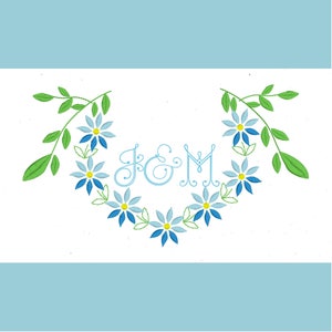 Floral Wreath Monogram Frame Vintage Style Satin Column FIll Stitch Machine Embroidery Design
