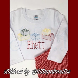 Building Block Toy Shadow Embroidery Bean Stitch Outline Vintage Style Machine Embroidery Design