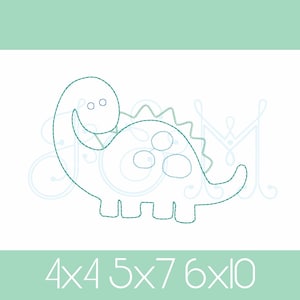 Söt prickig dinosaurie, enkel springande bönsöm, kontur, maskinbroderidesign i vintagestil