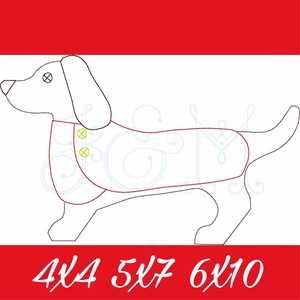 Weenie Dog Dachshund in a Sweater Bean Stitch Outline Vintage Stitch Vintage Style Machine Embroidery Design