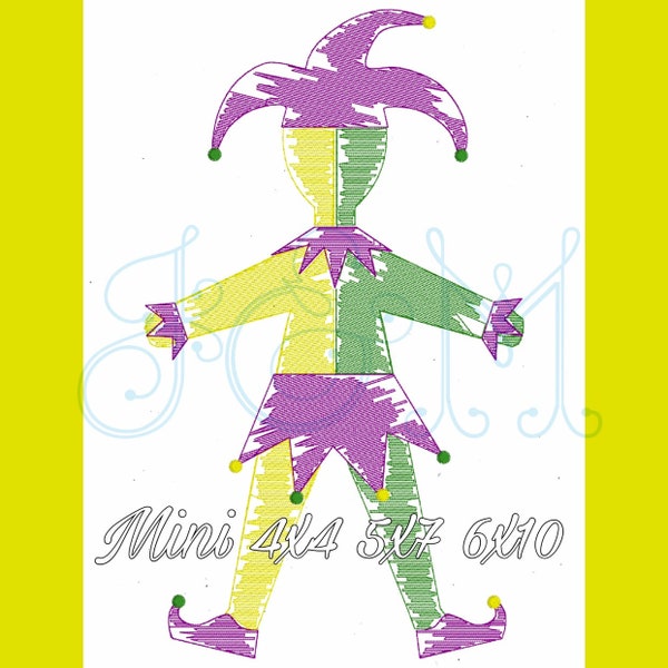 Mardi Gras Jester Sketch Scribble Fill Bean Stitch Outline Quick Stitch Vintage Style Machine Embroidery Design