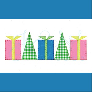 Christmas Tree and Present Row Line Blanket Stitch Vintage StyleApplique Machine Embroidery Design 5x7