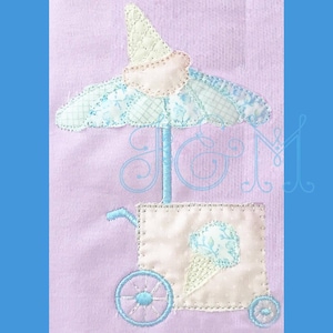 Ice Cream Cart Vintage Style Blsnket Stitch Applique Design