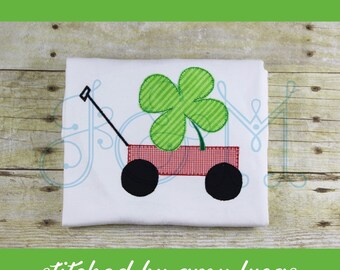 St. Patrick's Day Shamrock Wagon Applique Blanket Stitch Machine Embroidery Design 4x4 5x7 6x10