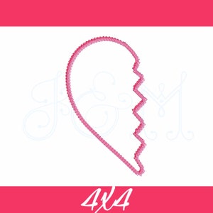 Double Chain Stitch Best Friends BFF Half Heart Outline Vintage Style Machine Embroidery Design