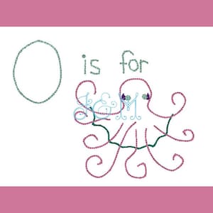 O is for Octopus (girly)  VIntage Style Alphabet EMbroidery Design