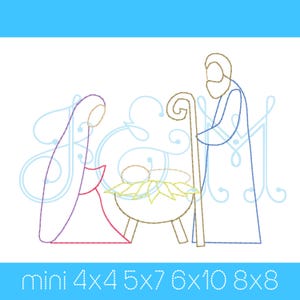Holy Family Nativity Scene Christmas Bean Stitch Quick Running Outline Mary Joseph Jesus Vintage Style Machine Embroidery Design