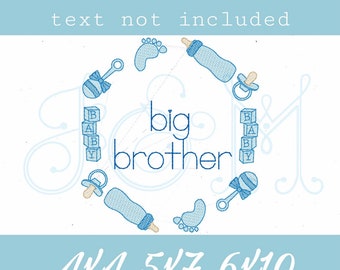 Baby Items Monogram Fram Wreath Sketch FIll Bean Stitch Shower BIg Little Brother or Sister Sibling Vintage Style Machine Embroidery Design