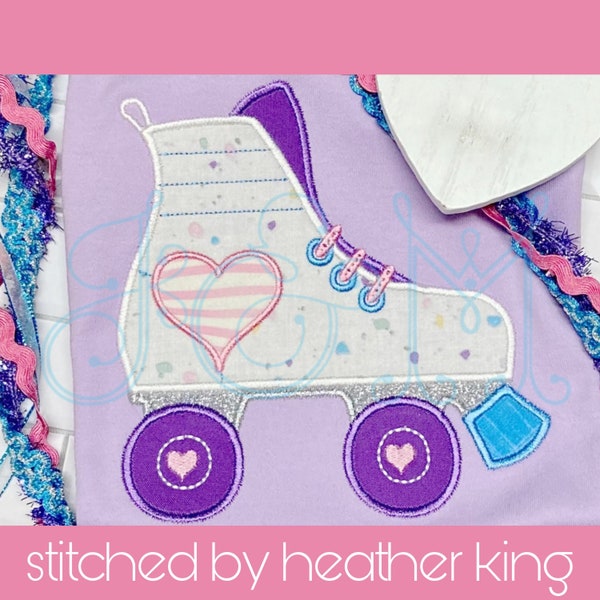 Heart Roller Skate Simple Striped Classic Satin Stitch Applique Vintage Style Machine Embroidery Design