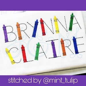 Back to School Crayon Bean Stitch Font Vintage Style Machine Embroidery Design