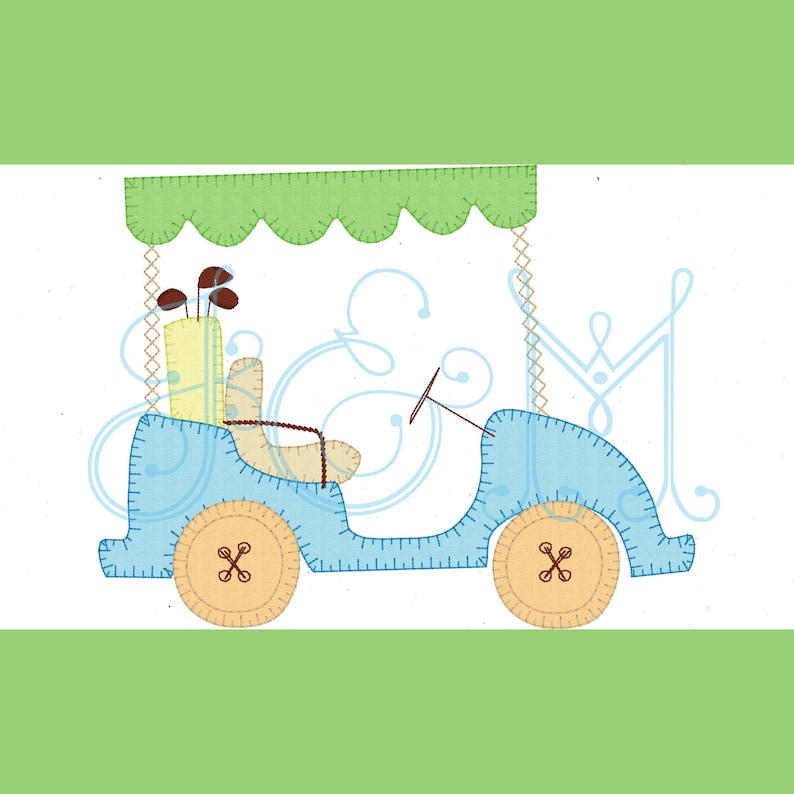 6x10 Golf Cart Vintage Style Applique Machine Embroidery Etsy
