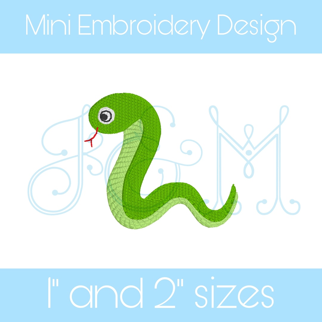 Snake Mini Pattern Cute Snake Mini Motif Satin and Fill Stitch Vintage Style Machine ...
