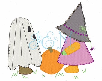 Halloween Bonnets Ghost and Witch Vintage Style Applique Machine Embroidery Design 5x7