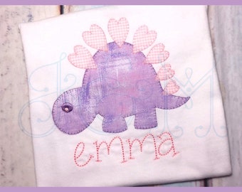 Valentinasaurus Valentine's Day Dinosaur Blanket Stitch Applique Vintage Style Machine Embroidery Design