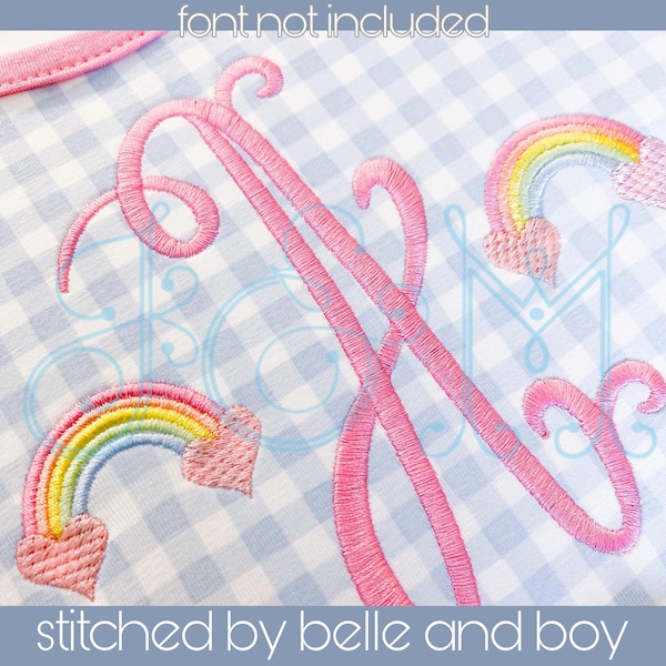 Rainbow with Hearts Satin and Fill Stitch Mini Motif Vintage Style Machine Embroidery Design