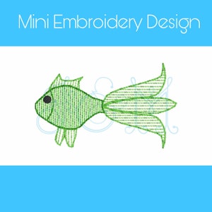Fancy Fish Mini Motif Sketch Fill Bean Stitch Outline Tail Vintage Style Machine Embroidery Design
