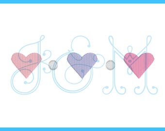 Valentine's Day Pastel Rainbow Knot Heart Trio Machine Embroidery Design (Digital Download)