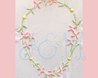 Floral Wreath Embroidery Design Vintage Outline Embroidery Design