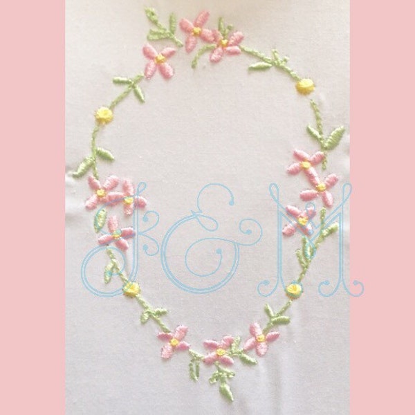 Floral Wreath Embroidery Design Vintage Outline Embroidery Design