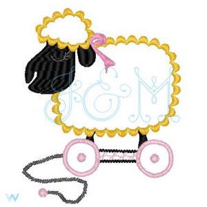 baby lamb vintage pull toy embroidery design  - sheep - machine embroidery